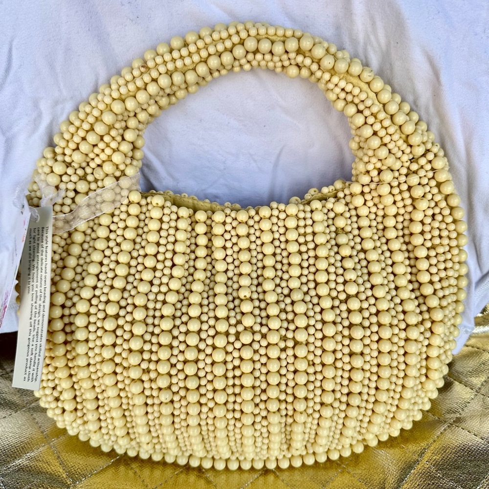 FREE shipping, VIRAL lemon yellow beaded handbag